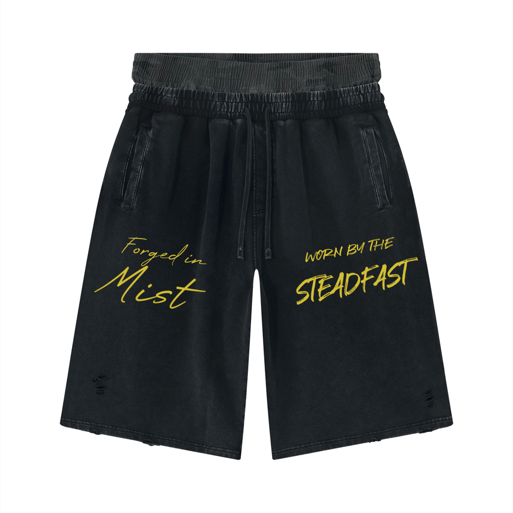 Unisex Vintage Wash Distressed Wide Leg Shorts