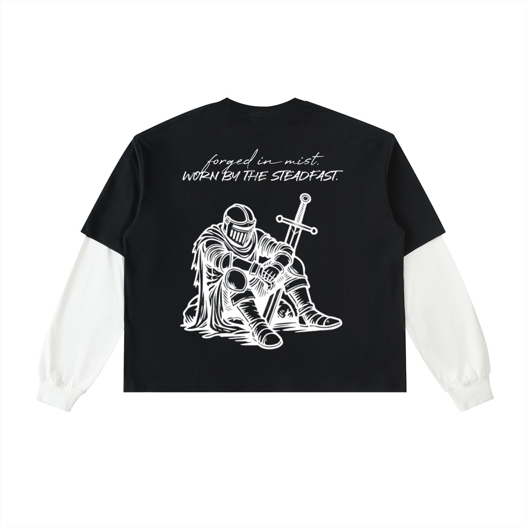 Layered Contrast Sleeve Cotton T-Shirt
