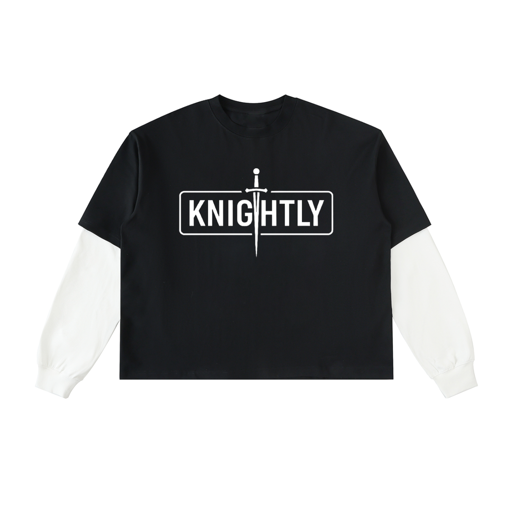 Layered Contrast Sleeve Cotton T-Shirt